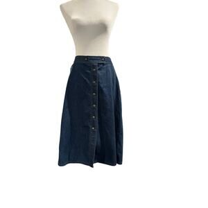 VINTAGE FANCY PROPS Wilkins High Waist Button Up Dark Wash Denim Skirt